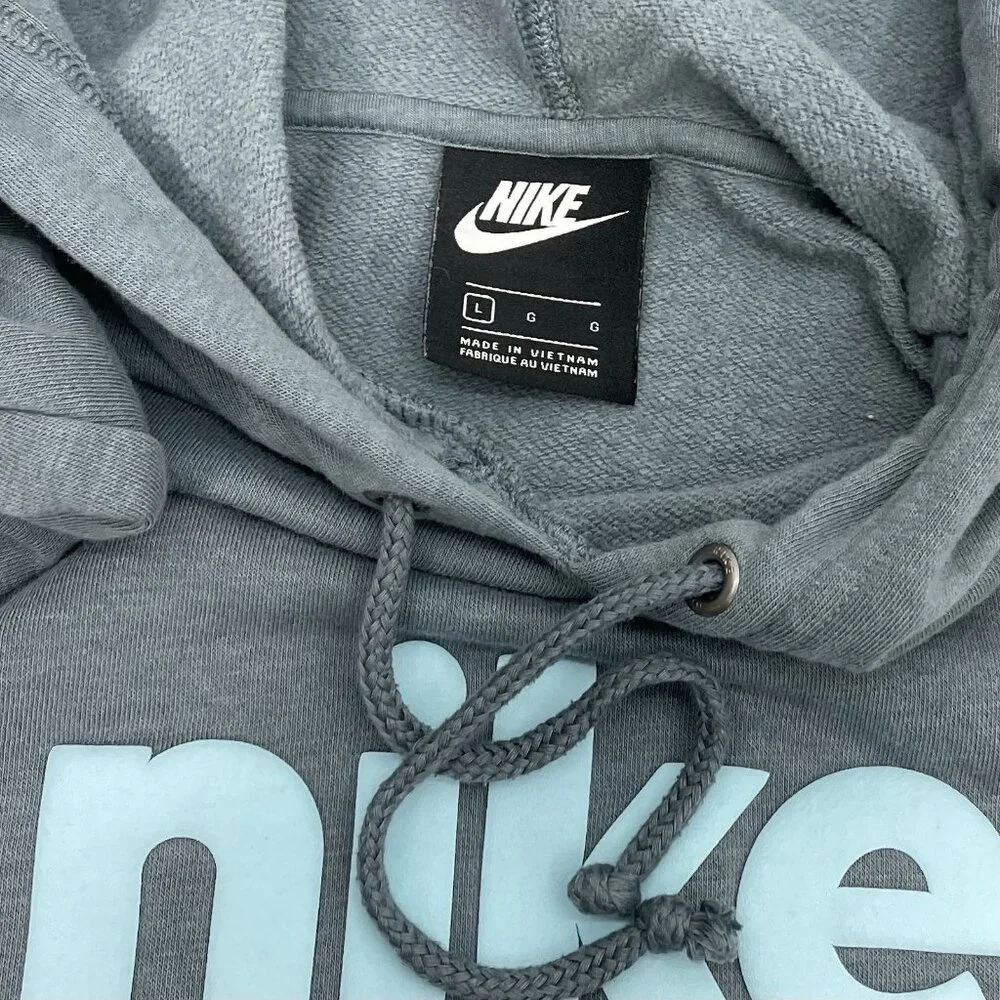 Nike Varsity Fleece Hoodie Sweatshirt Logo Graphic Swoosh Oversized Gray Women L